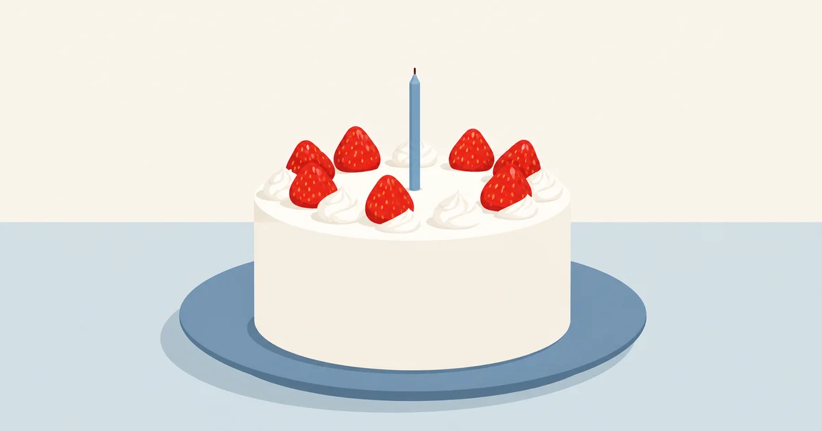 青いろうそくを1本立てたいちごの誕生日ケーキのイラスト