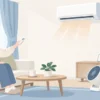エアコン暖房とサーキュレーターを使う冬の部屋