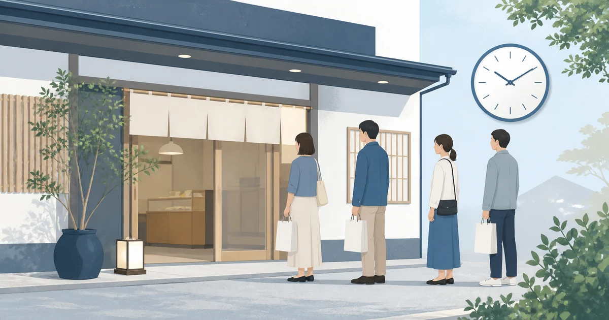 和菓子店の開店を待つ人たちのイメージイラスト