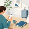 旅行を断る連絡をスマートフォンで送る様子のイラスト