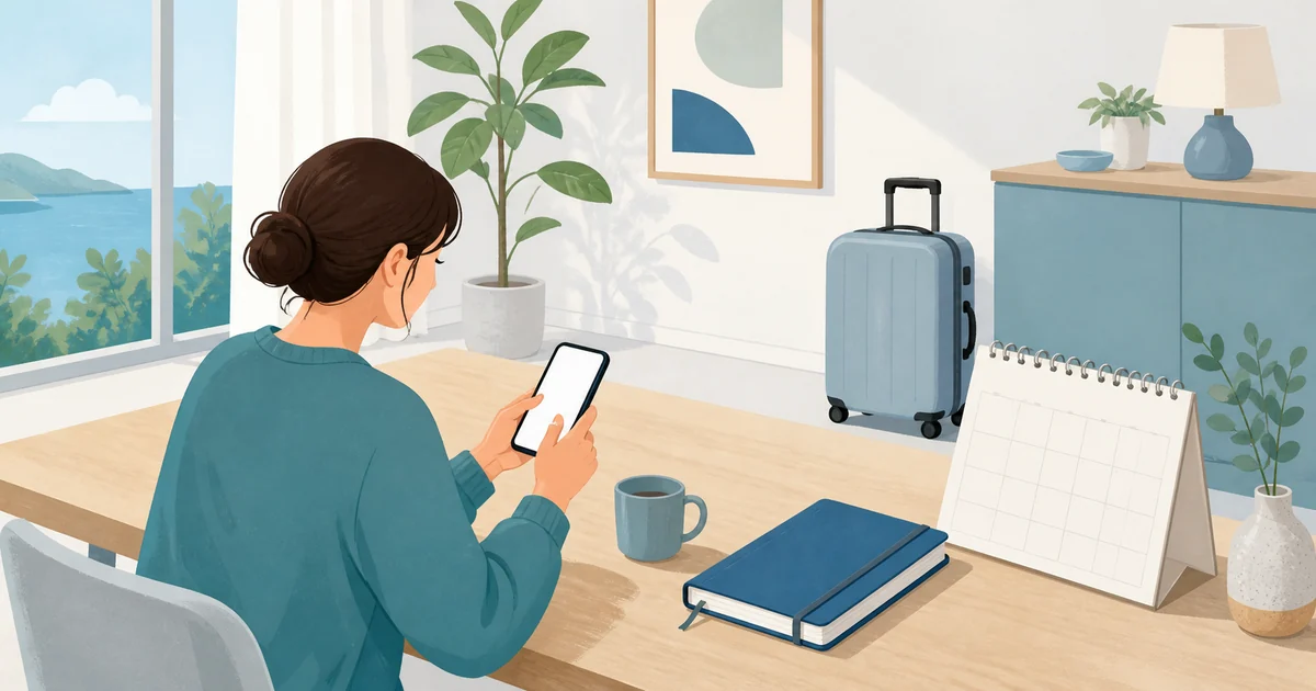 旅行を断る連絡をスマートフォンで送る様子のイラスト