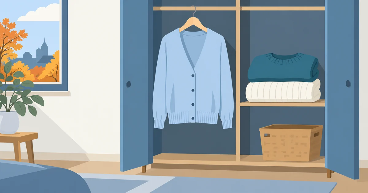 衣替えに備えて薄手と厚手のニットを取り出したクローゼット