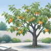 実を付けた柿の木を庭で観察するイメージイラスト